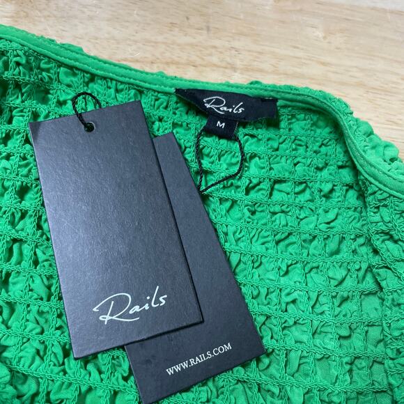 Rails NWT Julie Mini Dress Clover Green Size M Retro 90s Popcorn Fabric Stretchy - Picture 4 of 9